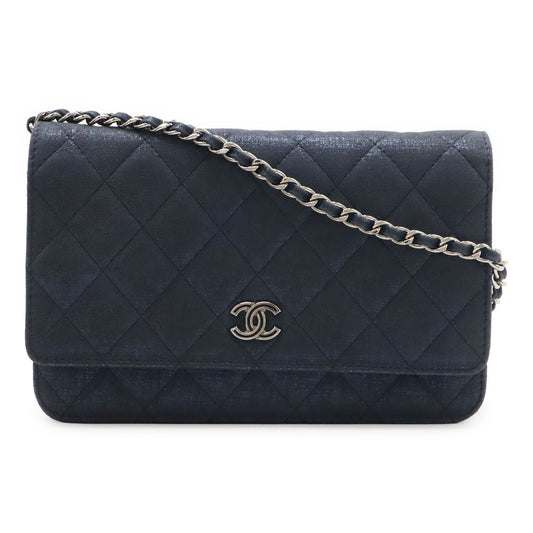Chanel Quilted Chain Wallet Shoulder Bag Pochette Crossbody Sparkle Leather