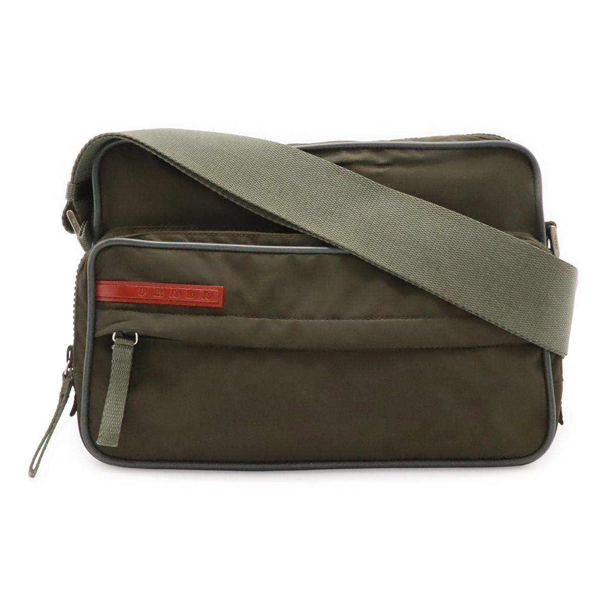Prada Sports Line Shoulder Bag Crossbody Nylon Khaki Gray Silver