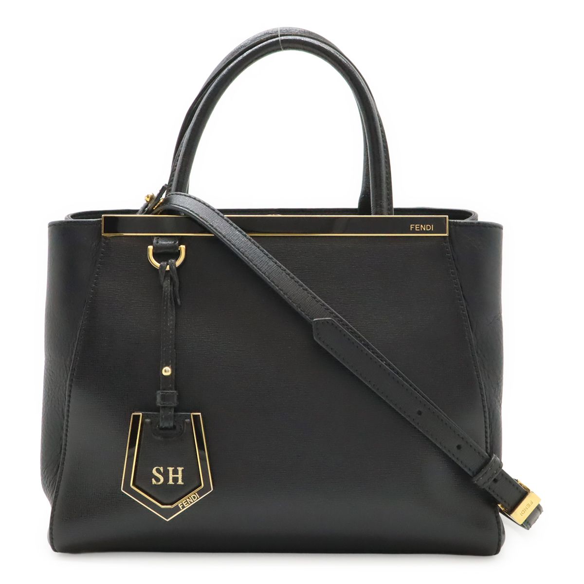 Fendi Petite Tote 2-Way Shoulder Bag Leather Black Gold