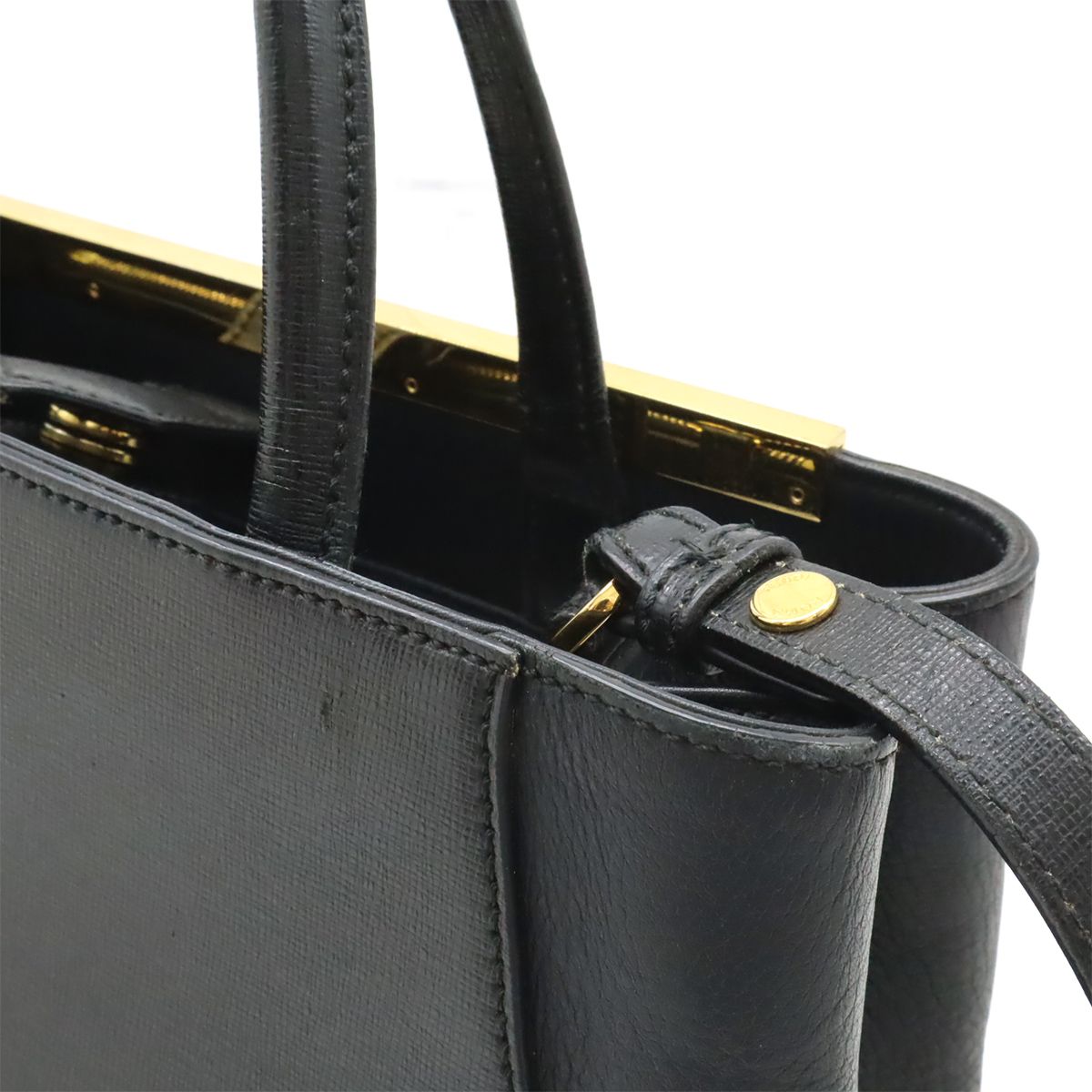 Fendi Petite Tote 2-Way Shoulder Bag Leather Black Gold — view 8