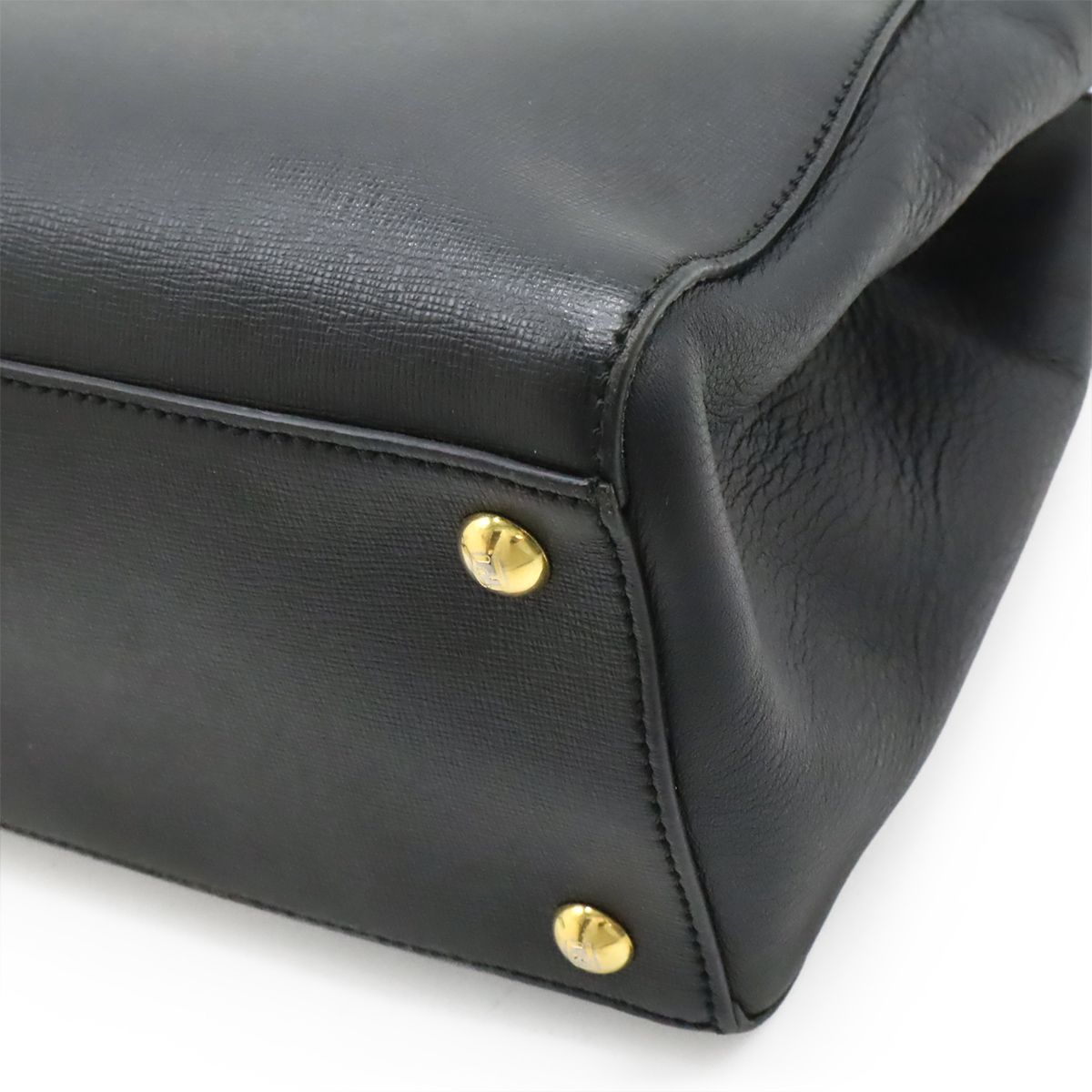 Fendi Petite Tote 2-Way Shoulder Bag Leather Black Gold — view 3