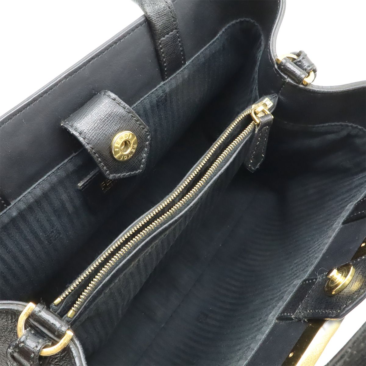 Fendi Petite Tote 2-Way Shoulder Bag Leather Black Gold — view 7