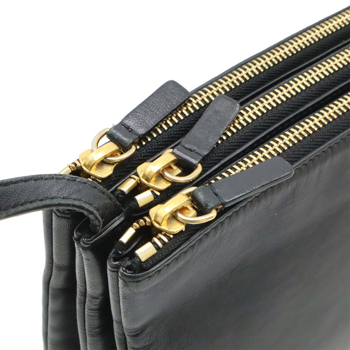 Celine Trio Large Shoulder Bag Pochette Crossbody Pouch Leather Black Gold — view 5