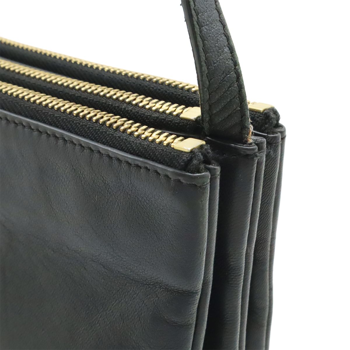 Celine Trio Large Shoulder Bag Pochette Crossbody Pouch Leather Black Gold — view 8