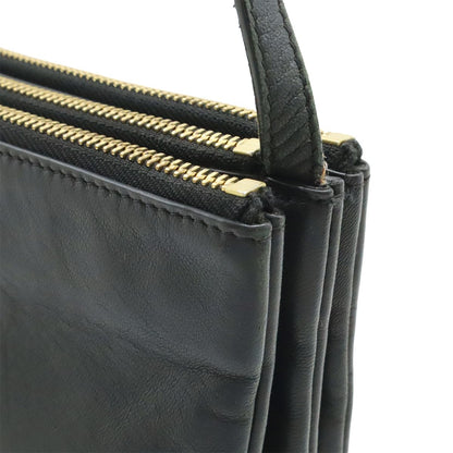 Celine Trio Large Shoulder Bag Pochette Crossbody Pouch Leather Black Gold — view 8