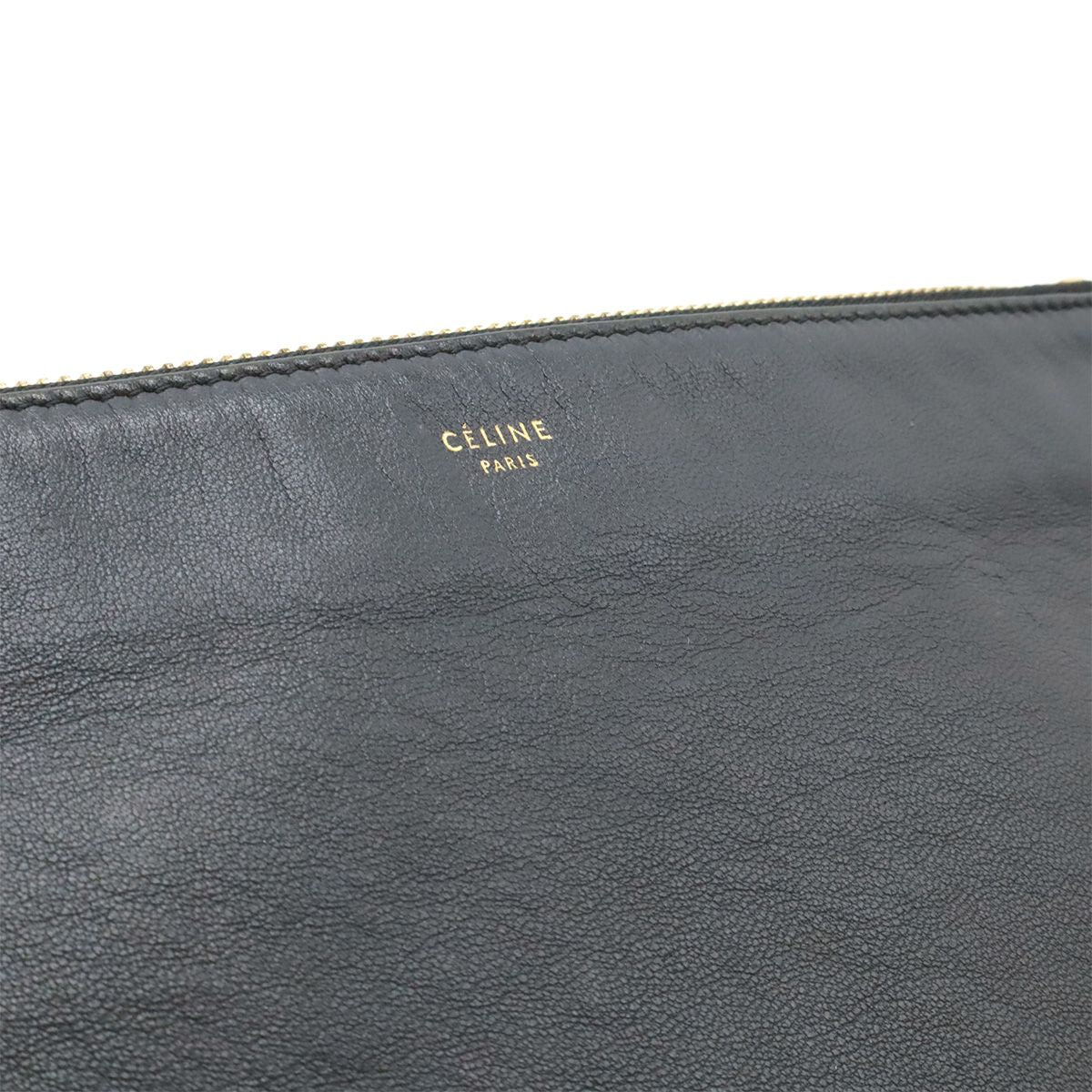 Celine Trio Large Shoulder Bag Pochette Crossbody Pouch Leather Black Gold — view 9