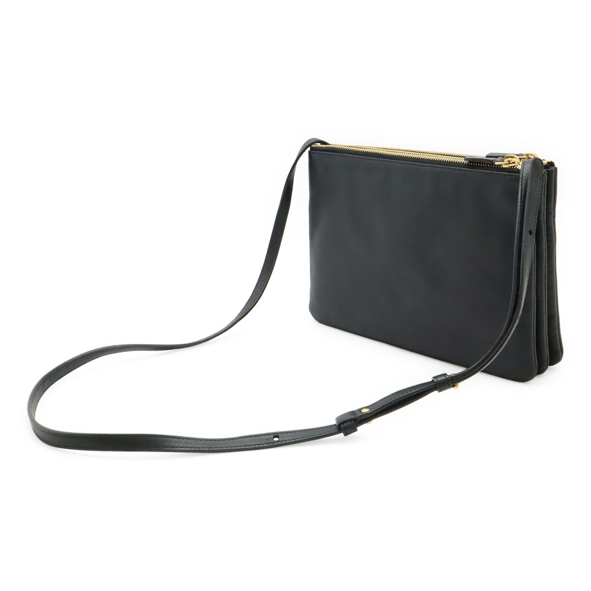 Celine Trio Large Shoulder Bag Pochette Crossbody Pouch Leather Black Gold — view 2