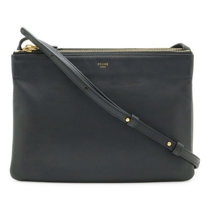 Celine Trio Large Shoulder Bag Pochette Crossbody Pouch Leather Black Gold