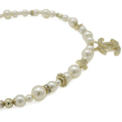 Chanel CC Logo CC Mark Star Pearl Choker Necklace Pendant Metal Faux Line Stone — view 4