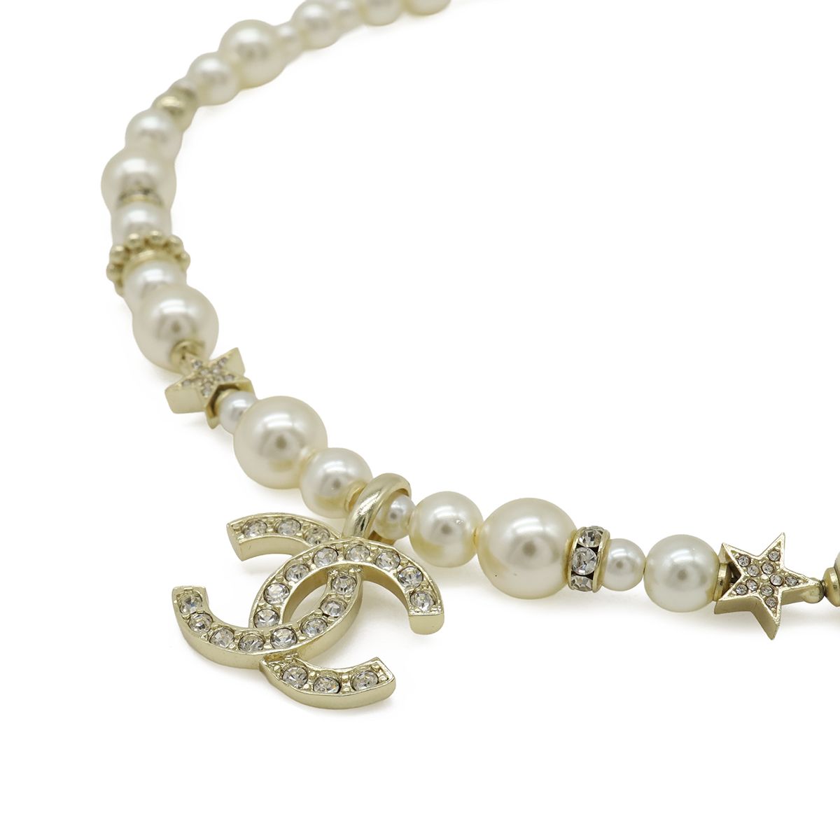 Chanel CC Logo CC Mark Star Pearl Choker Necklace Pendant Metal Faux Line Stone — view 3
