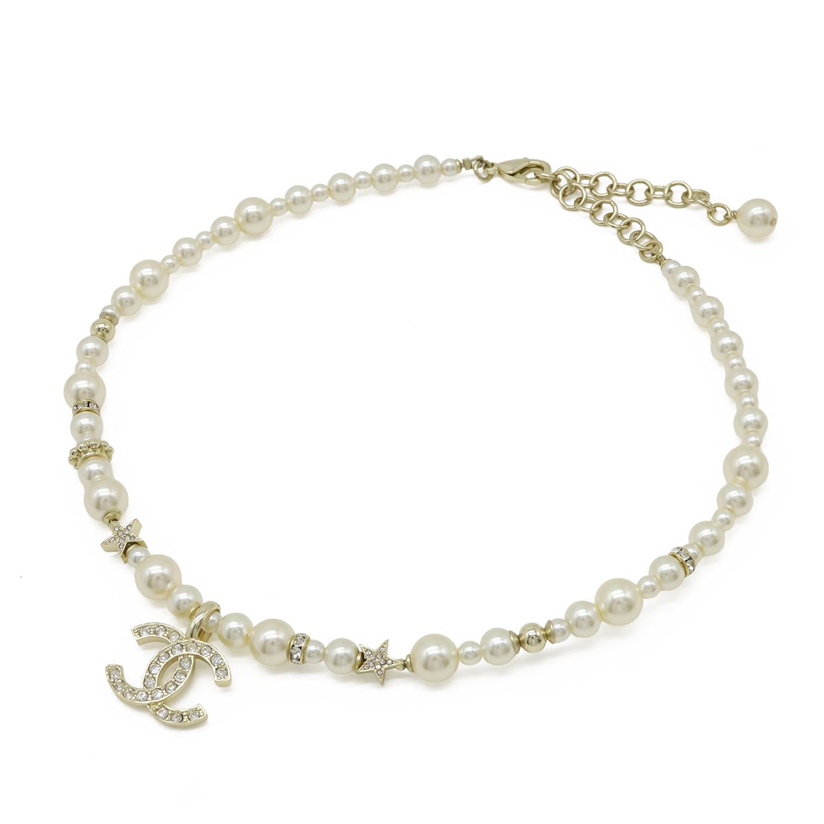 Chanel CC Logo CC Mark Star Pearl Choker Necklace Pendant Metal Faux Line Stone — view 2