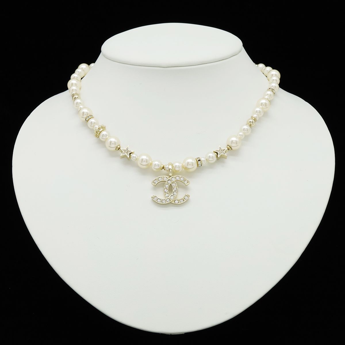 Chanel CC Logo CC Mark Star Pearl Choker Necklace Pendant Metal Faux Line Stone — view 7