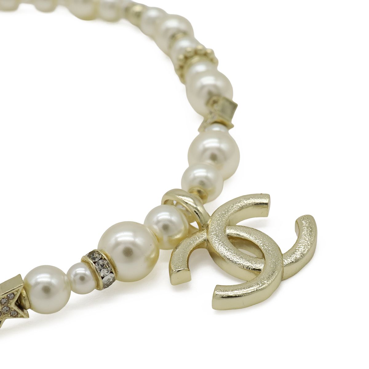 Chanel CC Logo CC Mark Star Pearl Choker Necklace Pendant Metal Faux Line Stone — view 5