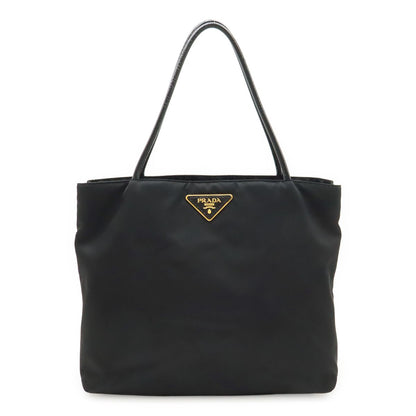 Prada Triangle Logo Tote Shoulder Bag Nylon Patent Nero Black Gold