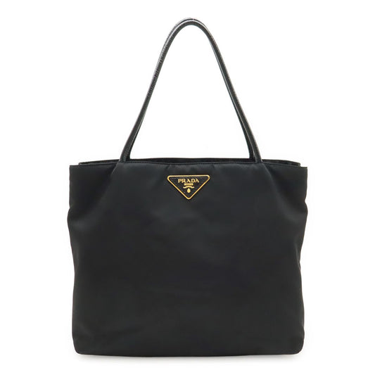 Prada Triangle Logo Tote Shoulder Bag Nylon Patent Nero Black Gold