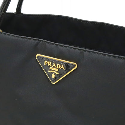 Prada Triangle Logo Tote Shoulder Bag Nylon Patent Nero Black Gold — view 8