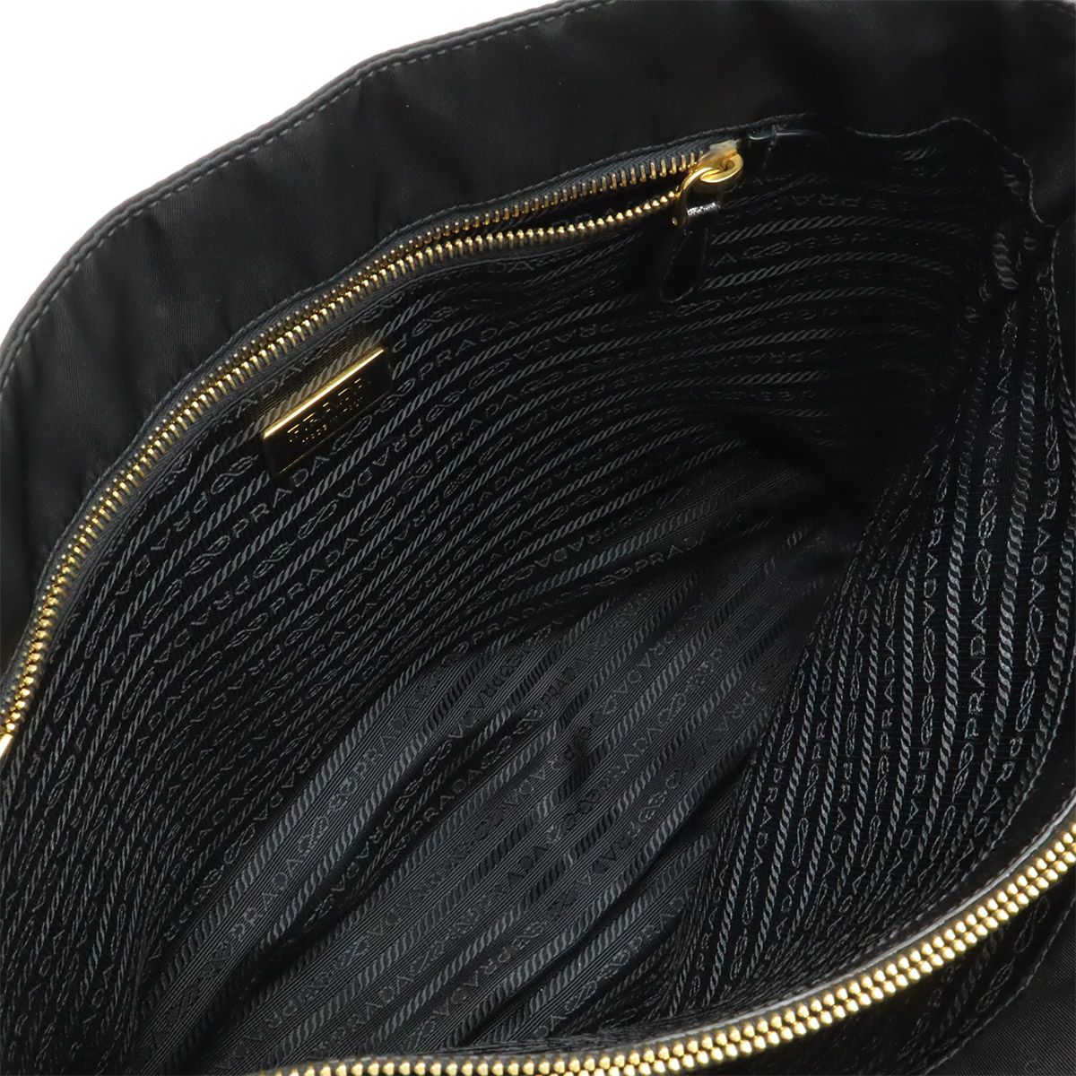 Prada Triangle Logo Tote Shoulder Bag Nylon Patent Nero Black Gold — view 6