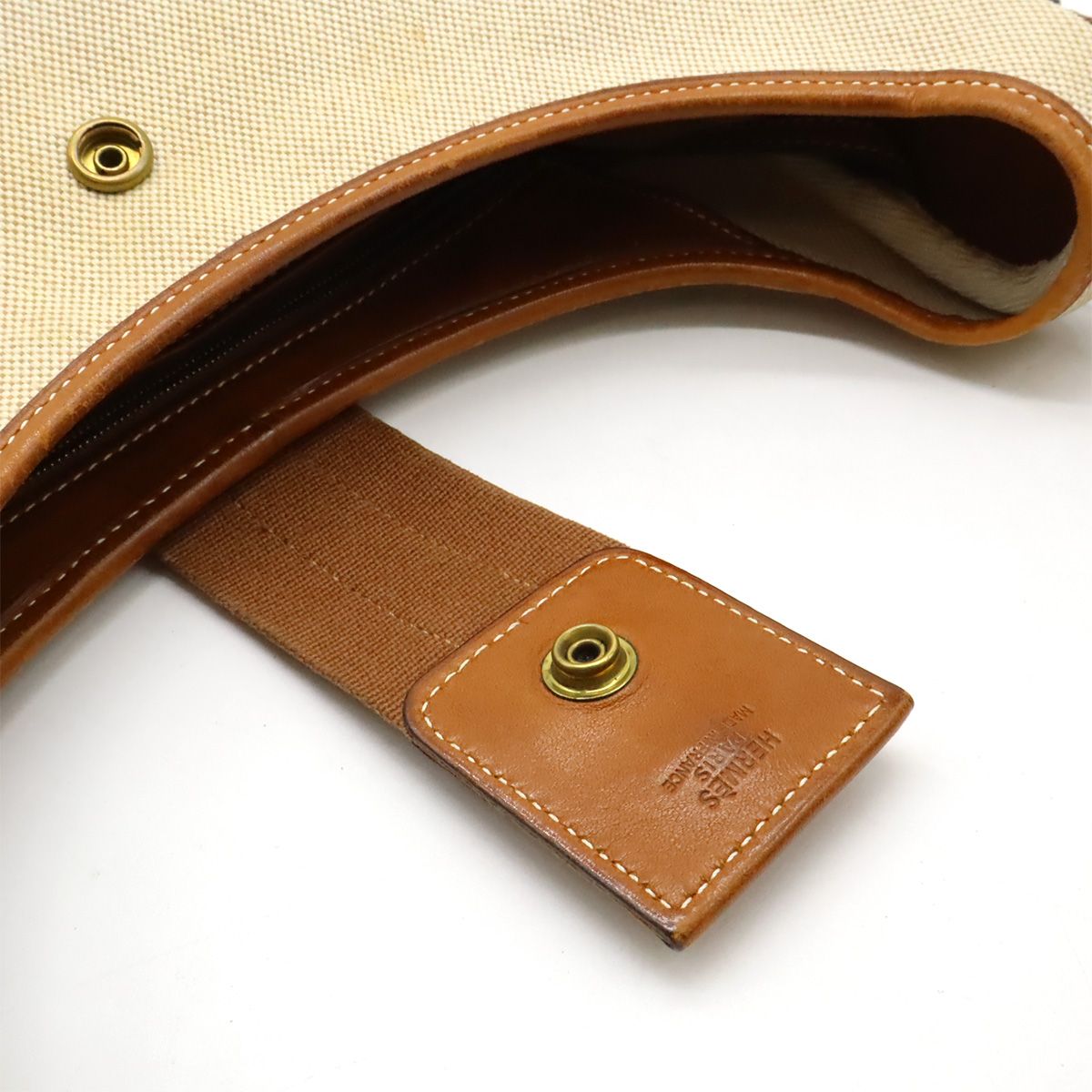 Hermes Saco Shoulder Bag 2-Way Toile Ash Leather Natural Brown Gold — view 9
