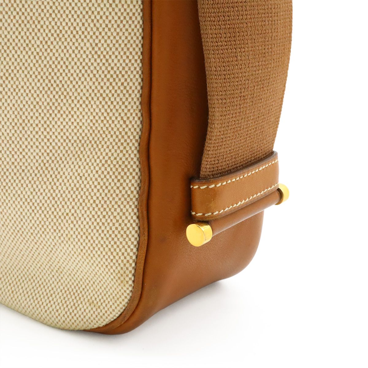 Hermes Saco Shoulder Bag 2-Way Toile Ash Leather Natural Brown Gold — view 6