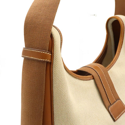 Hermes Saco Shoulder Bag 2-Way Toile Ash Leather Natural Brown Gold — view 5