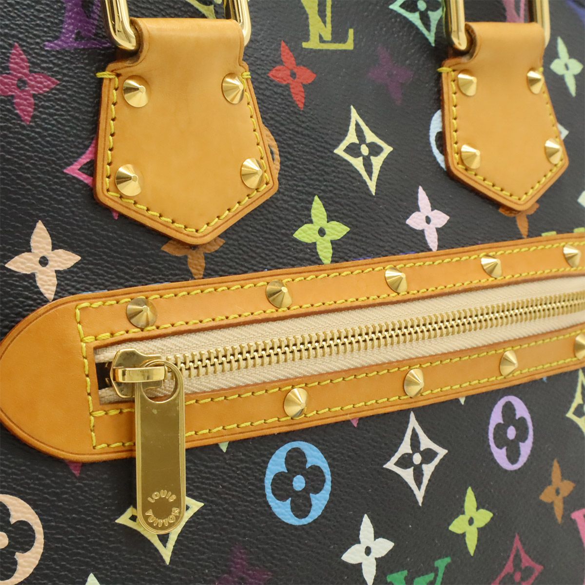 Louis Vuitton Monogram Multicolor Alma Handbag Studs Noir Black — view 9