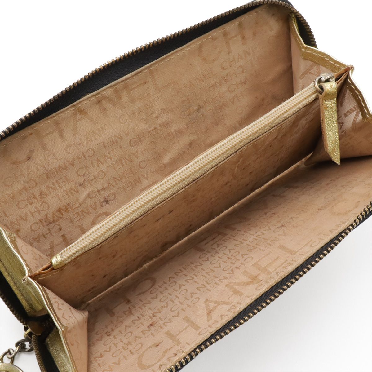Chanel Sparkling Denim CC Logo Zip Around Wallet Metallic Cles the Indigo Gold — view 7