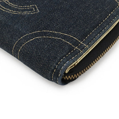 Chanel Sparkling Denim CC Logo Zip Around Wallet Metallic Cles the Indigo Gold — view 3