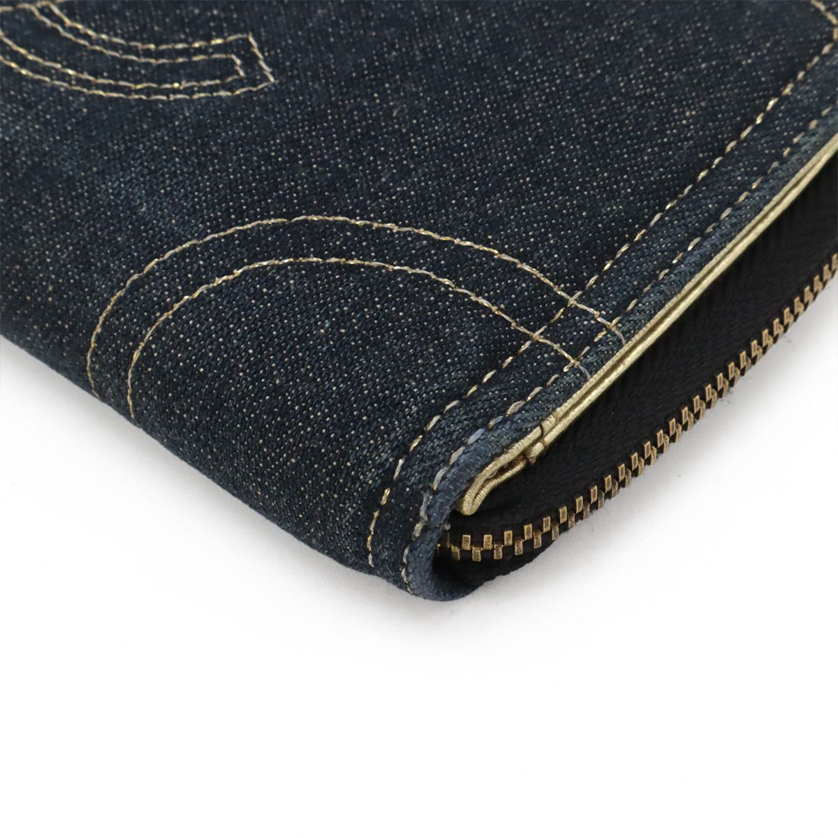 Chanel Sparkling Denim CC Logo Zip Around Wallet Metallic Cles the Indigo Gold