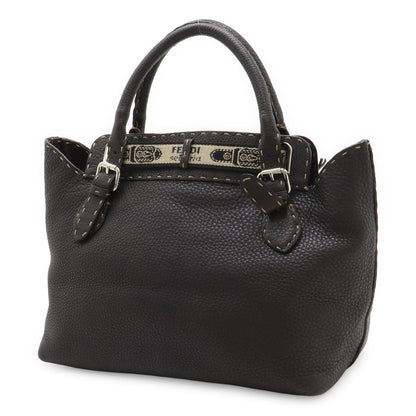 Fendi Selleria Villa Borghese Handbag Leather Dark Brown Silver — view 2