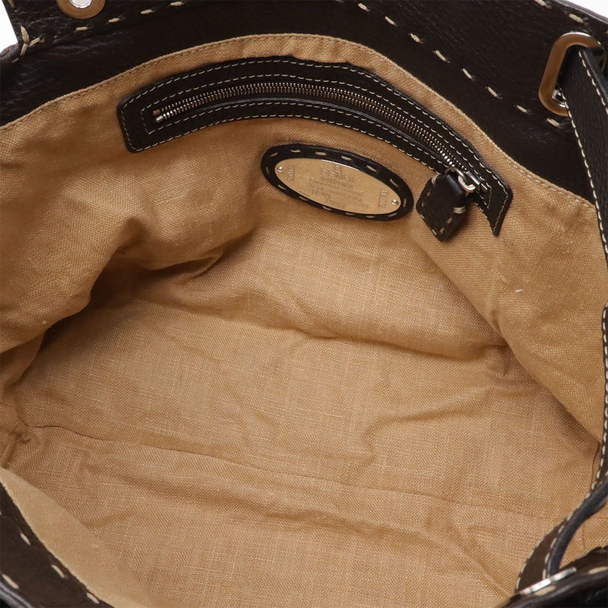 Fendi Selleria Villa Borghese Handbag Leather Dark Brown Silver — view 6