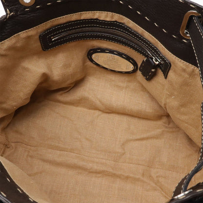 Fendi Selleria Villa Borghese Handbag Leather Dark Brown Silver — view 6