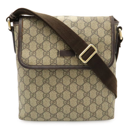 Gucci GG Supreme Plus Shoulder Bag Pochette Crossbody Leather Beige Dark Brown