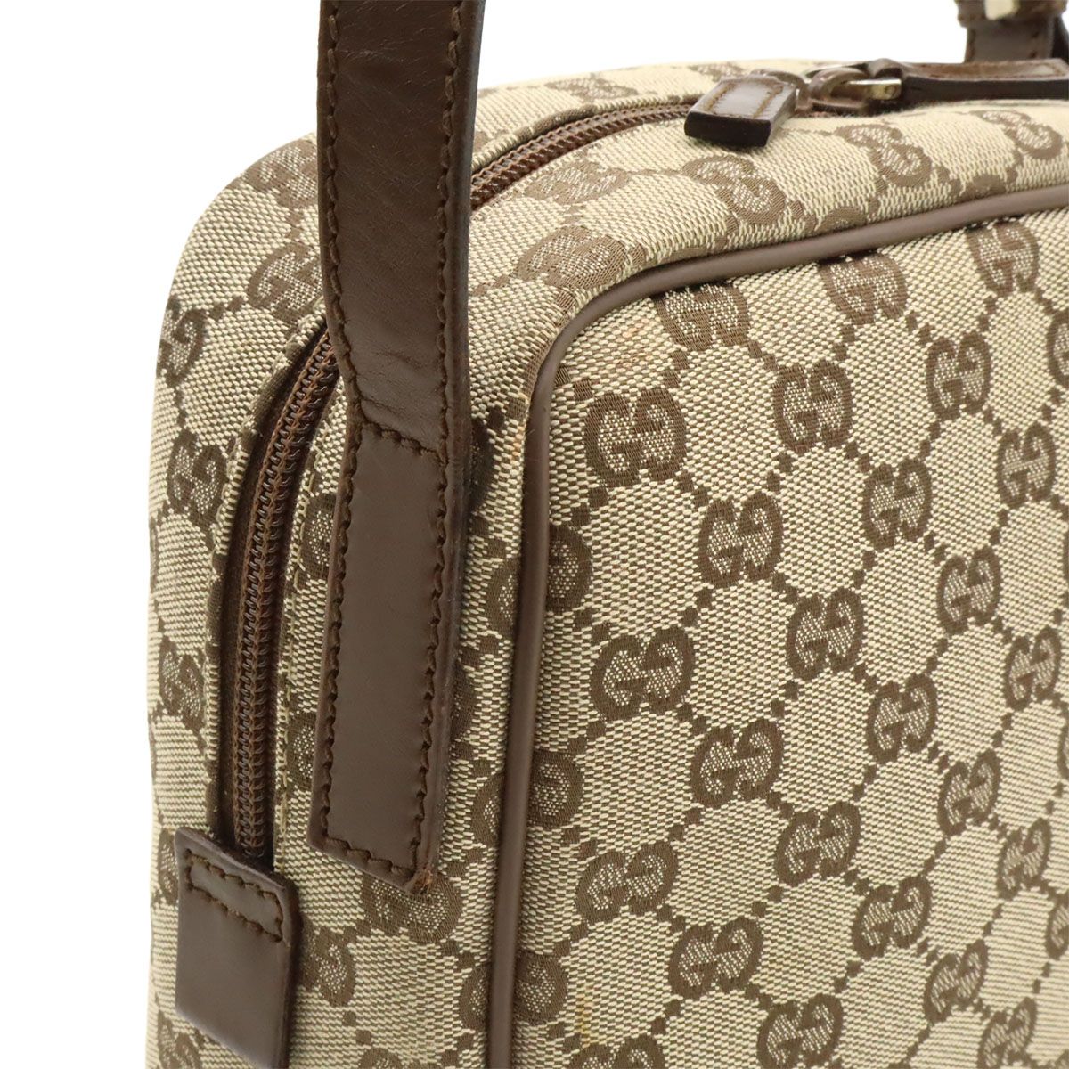 Gucci GG Canvas Shoulder Bag Pochette Crossbody Leather Beige Dark Brown Silver — view 4