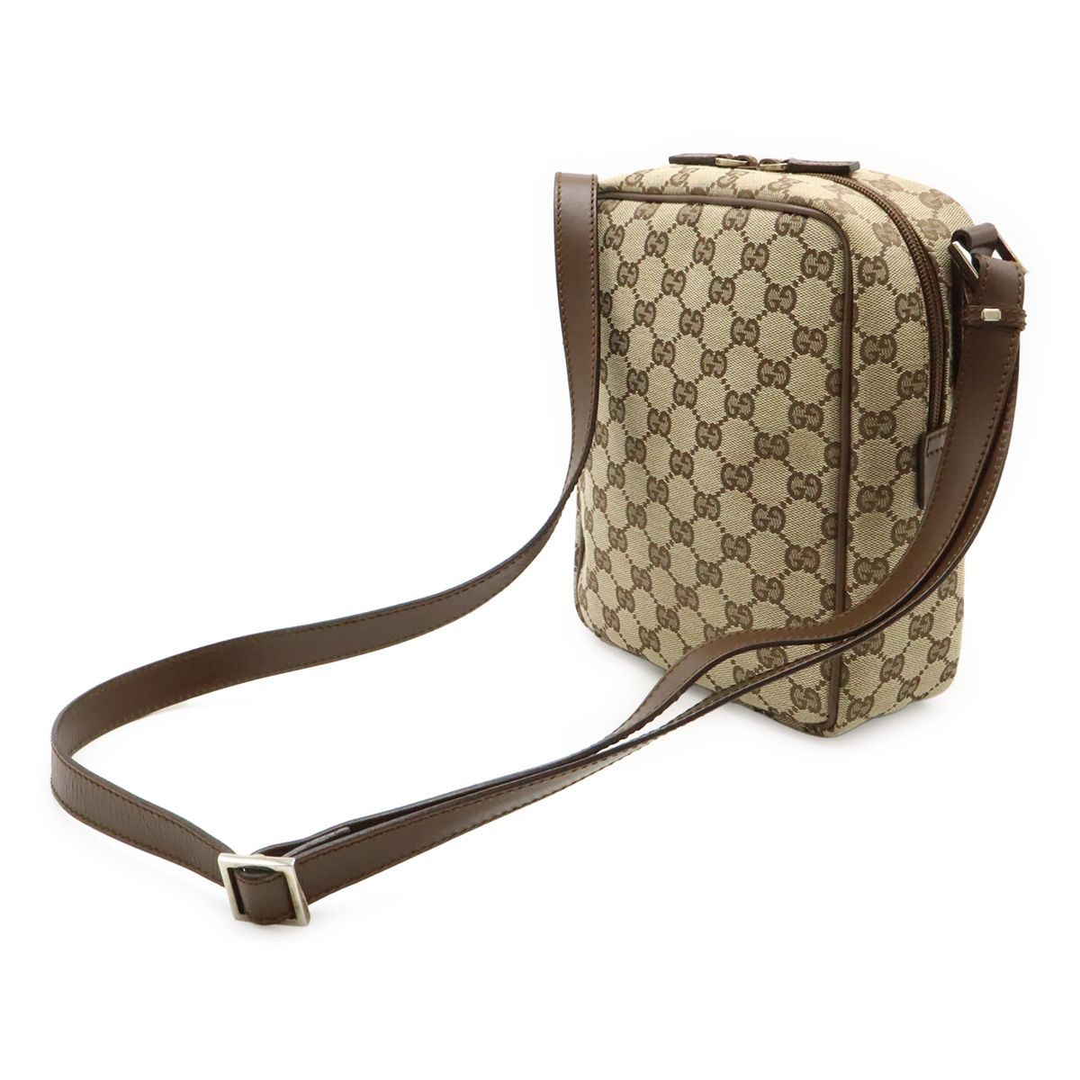 Gucci GG Canvas Shoulder Bag Pochette Crossbody Leather Beige Dark Brown Silver — view 2