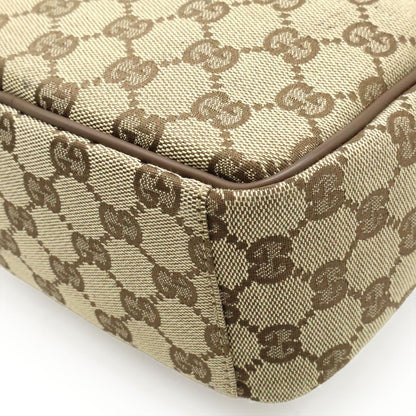 Gucci GG Canvas Shoulder Bag Pochette Crossbody Leather Beige Dark Brown Silver — view 3