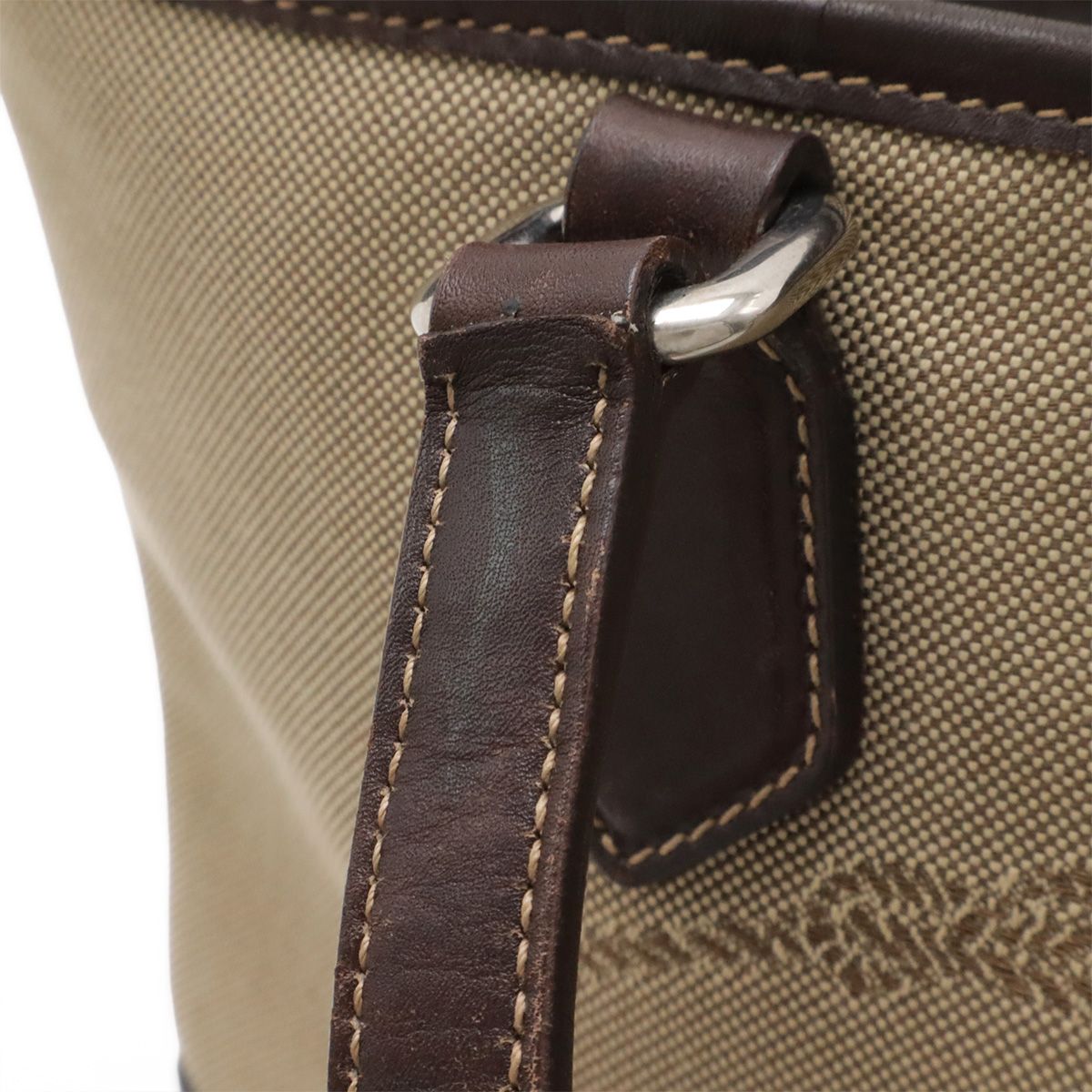 Prada Logo Jacquard 2-Way Shoulder Bag Canvas Leather Khaki Beige Dark Brown — view 7