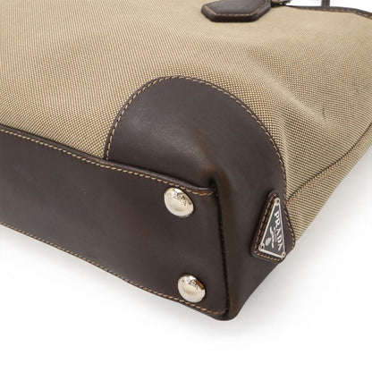 Prada Logo Jacquard 2-Way Shoulder Bag Canvas Leather Khaki Beige Dark Brown — view 3