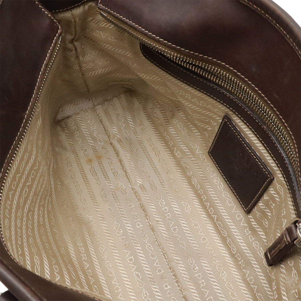 Prada Logo Jacquard 2-Way Shoulder Bag Canvas Leather Khaki Beige Dark Brown — view 9