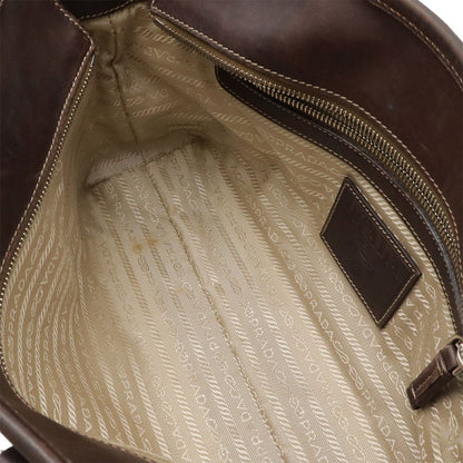 Prada Logo Jacquard 2-Way Shoulder Bag Canvas Leather Khaki Beige Dark Brown — view 9
