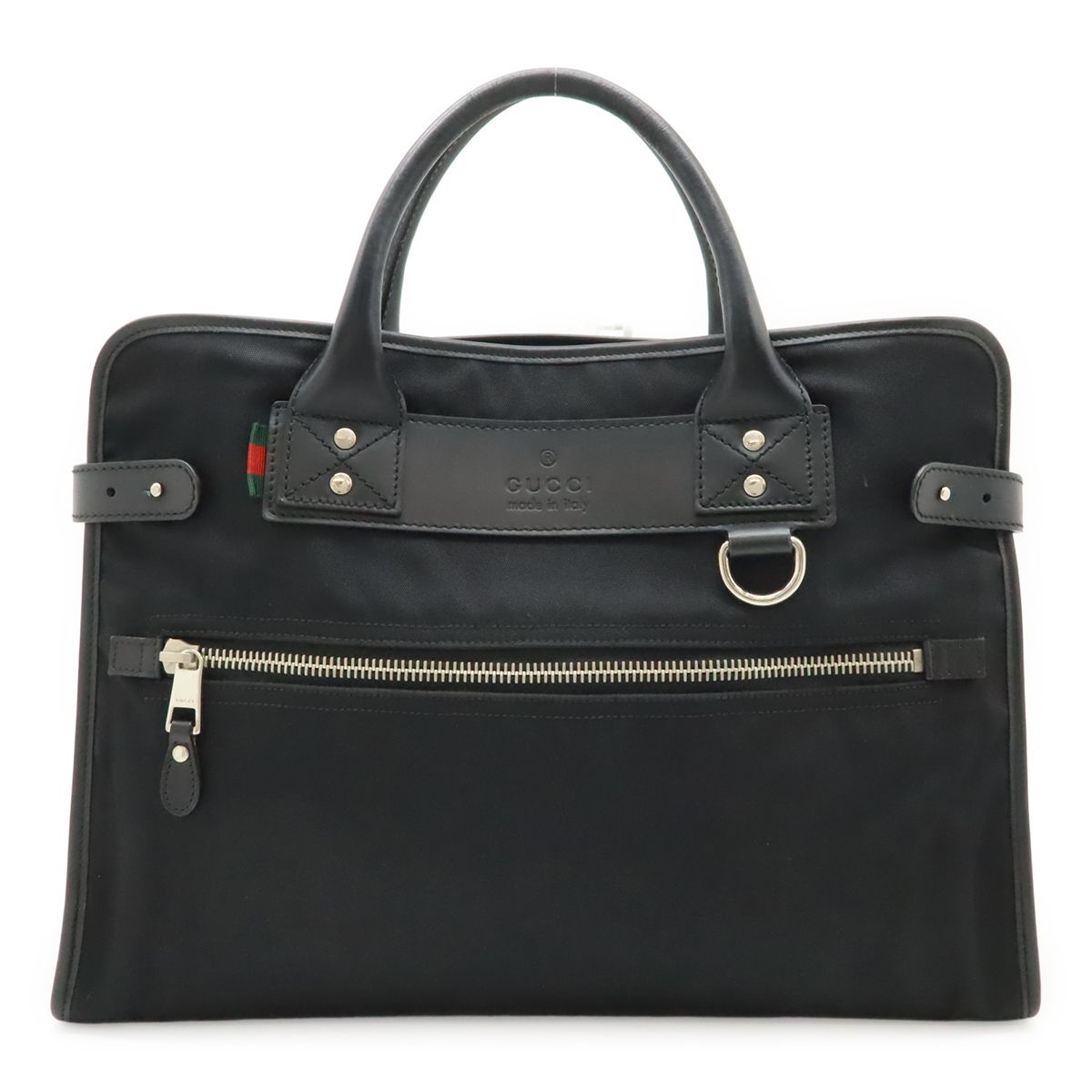 Gucci Business Briefcase Document Purse Nylon Canvas Black Silver