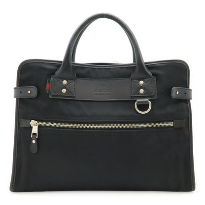 Gucci Business Briefcase Document Purse Nylon Canvas Black Silver