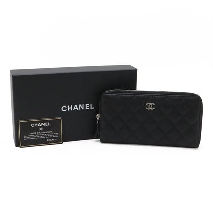 Chanel Quilted CC Logo Zip Around Wallet Caviar Leather Black Silver — view 9