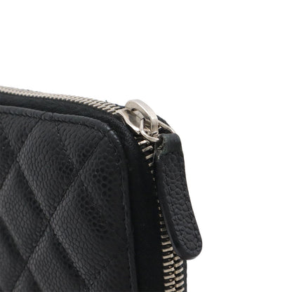 Chanel Quilted CC Logo Zip Around Wallet Caviar Leather Black Silver — view 5