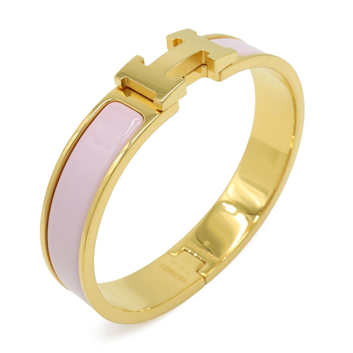 Hermes Click PM Ash Enamel Bracelet Bangle Light Pink Gold