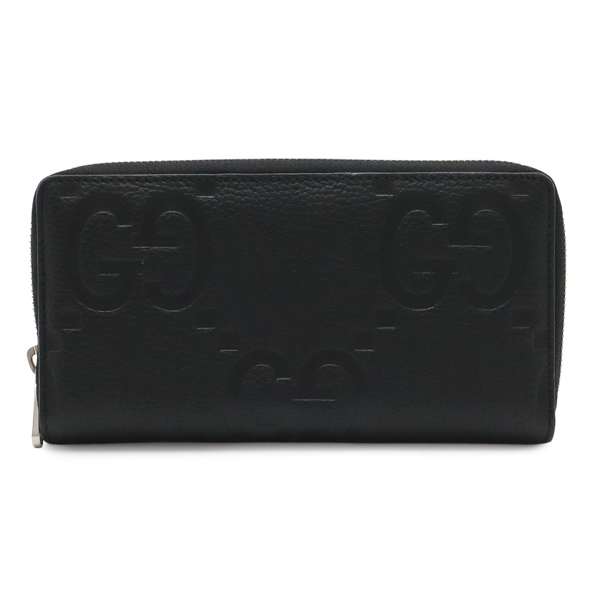 Gucci Jumbo GG Zip Wallet Zip Around Leather Black Silver