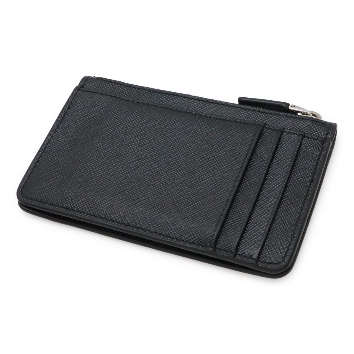 Prada Saffiano Triangle Logo Card Case Business Holder Coin Purse Leather Nero — view 2
