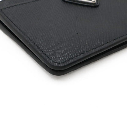Prada Saffiano Triangle Logo Card Case Business Holder Coin Purse Leather Nero — view 3