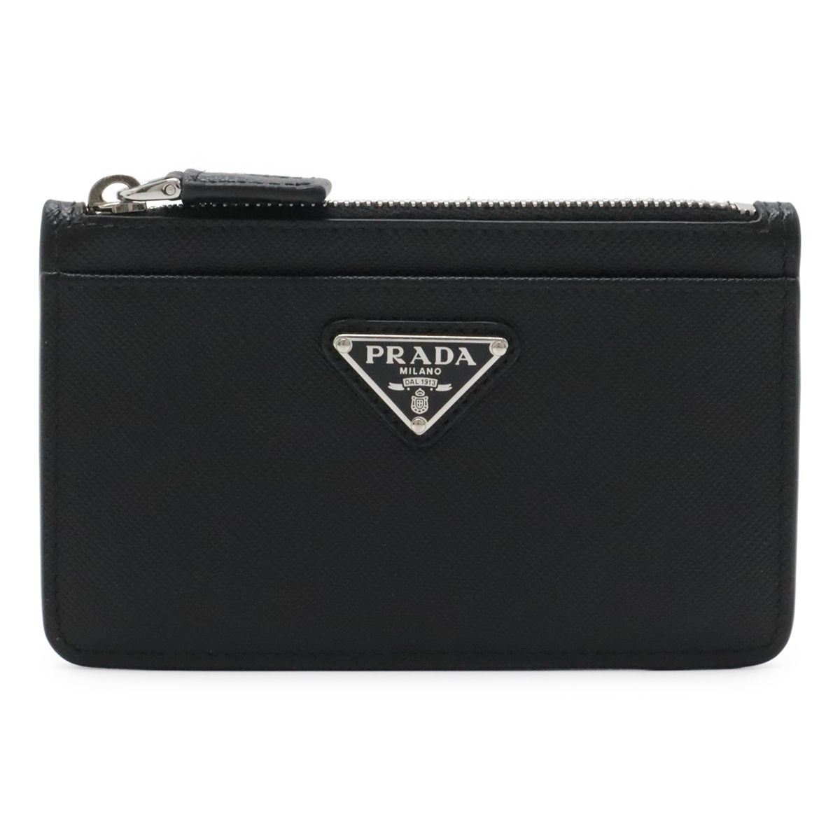 Prada Saffiano Triangle Logo Card Case Business Holder Coin Purse Leather Nero