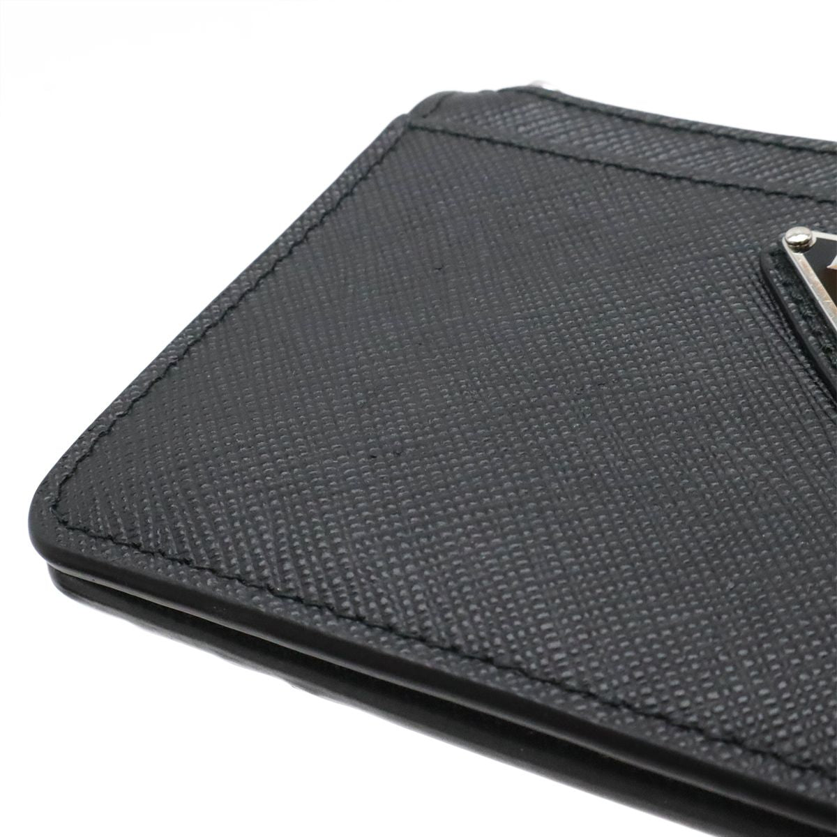 Prada Saffiano Triangle Logo Card Case Business Holder Coin Purse Leather Nero — view 4