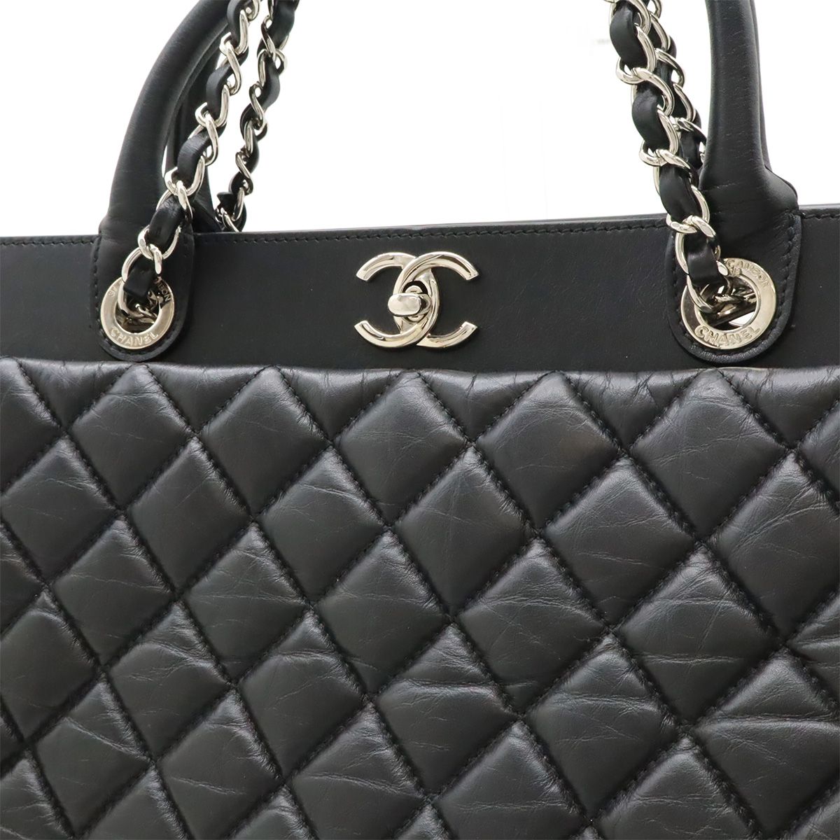 Chanel Quilted CC Logo Portobello Tote 2-Way Shoulder Bag Chain Leather Black — view 9
